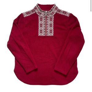 𝅺VINTAGE LL Bean Holiday Fleece Quarter Zip Pullover Christmas Red